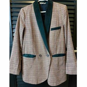 Gimmicks Tan Plaid Blazer Velour Collar Medium